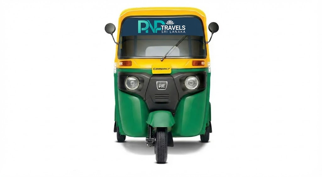 colorful Sri Lankan tuk-tuk three-wheeler vehicle, side view, without background